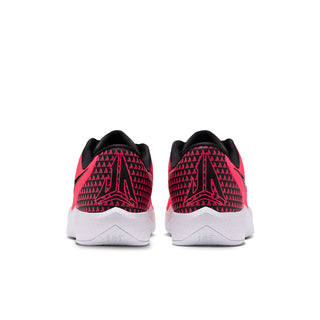 Men's low-top athletic shoes, bright pink uppers with black heel counter and white outsole