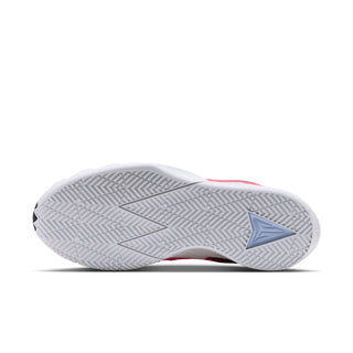 Men's athletic shoe outsole with blue accent on white rubber tread