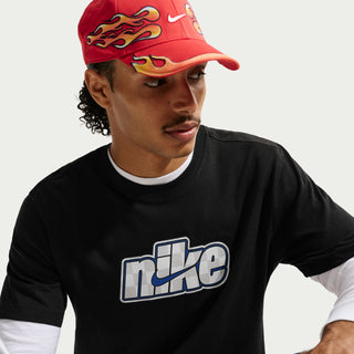 Men's black sport t-shirt with Nike logo, white long-sleeve layer underneath