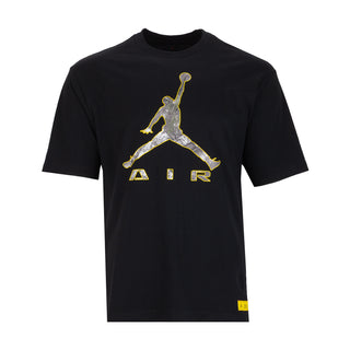 Men's black tee with gold Jumpman Air graphic print