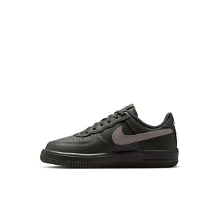 Kids low-top lace-up sneaker in dark green with gray mid-panel and black sole