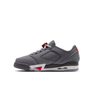 Youth low-top sneakers in cool gray with red tongue collar and white midsole