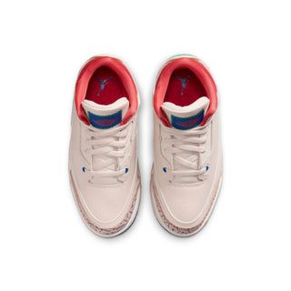 Kids retro sneakers, front view pair with off-white uppers and red interior