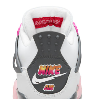 Youth sneaker heel detail, white collar with Nike Air logo and pink accents