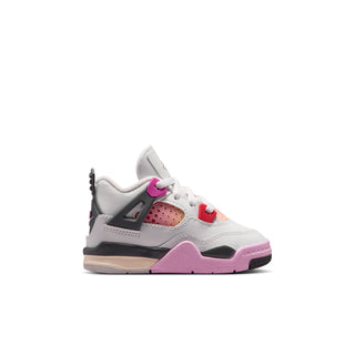 Toddler white, gray and pink lace-up sneaker with dark heel and colorful side accents