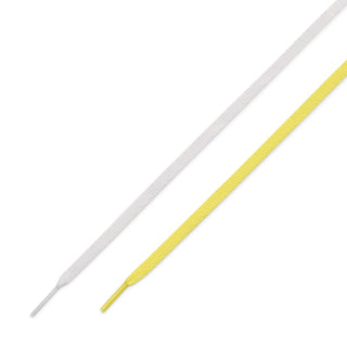 Pair of white and yellow shoelaces for toddler sneakers