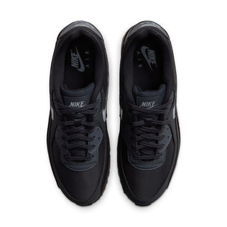 Pair of men's Air Max 90 PRM sneakers with black uppers and lace-up closure, top view