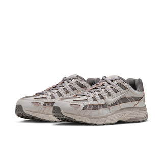 Men's lace-up running shoes, pair view, light bone and gray with textured panels