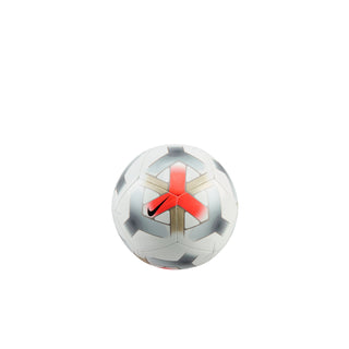 Mini soccer ball in white with red star-like center and gray textured panels