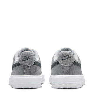 Kids Air Force 1 lace-up sneakers, rear view with heel tab and white midsole.