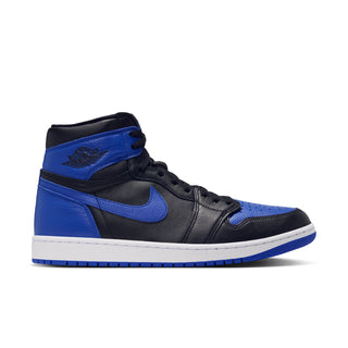 Mens high-top sneakers in black and royal blue with white rubber sole