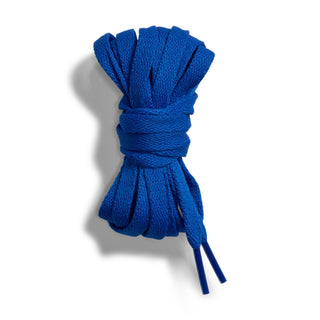 Blue shoelace bow with two long lace ends