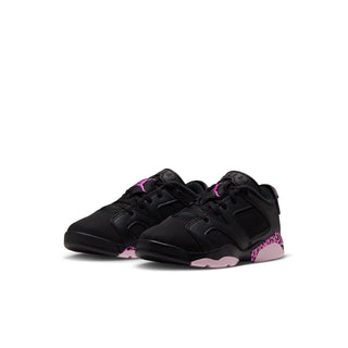 Kids low-top sneakers, black with pink laces and leopard accents on heel
