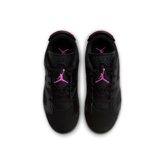 Kids sneakers, black uppers with pink Jumpman logos on tongue and heel