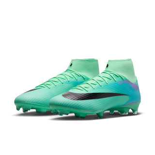 Men's soccer cleats, mint upper with teal gradient and black outsole studs