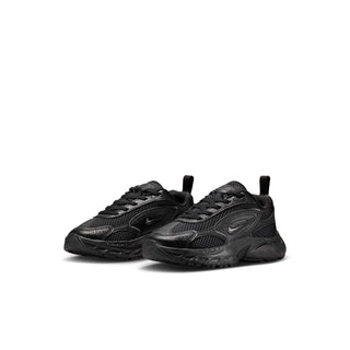 Pair of black kids' running shoes with mesh uppers, lace-up fronts and chunky soles