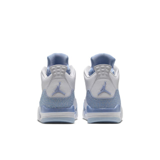 Back view of white and pale blue Son Of Mars youth sneakers with Jumpman heel logos