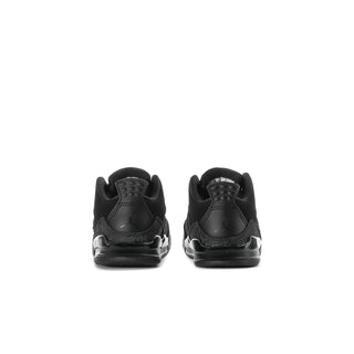 Toddler black sneakers heel view with pull tab and stitched detailing.