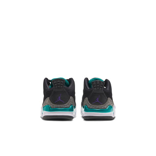 Toddler sneakers, black with teal heel tab and Jumpman logo detail, white sole