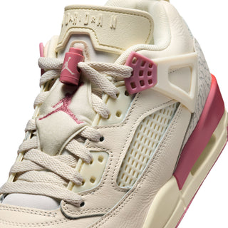 Pale ivory women’s low-top sneaker upper with pink lace hardware and mesh panel
