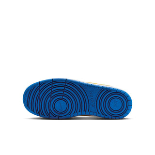 Youth low-top sneakers outsole, textured blue rubber tread with circular traction pattern