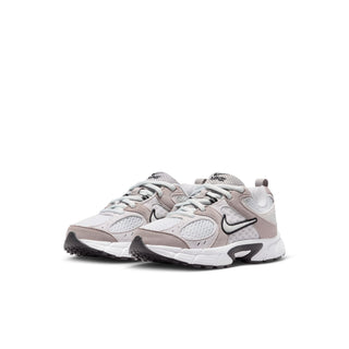 Kids running sneakers in off-white and light gray with side swoosh and chunky sole