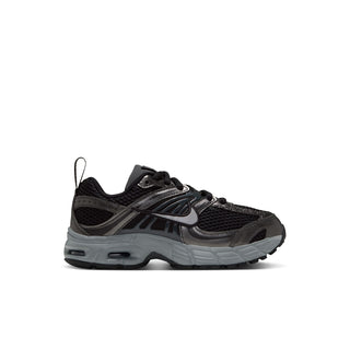 Nike Air Max Moto 2K kids' sneaker in black and gray, side view