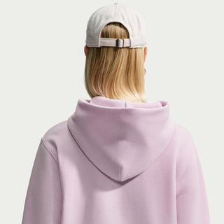 Lilac hoodie back view with hood