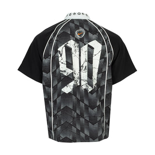 Men's black bowler shirt with back graphic and number print