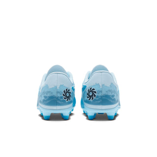 Youth soccer cleats, light blue rear with circular logo detail and TPU stud outsole