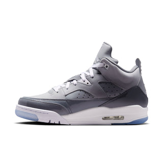 Cool grey and white low-top lace-up sneakers with perforated panels and air sole