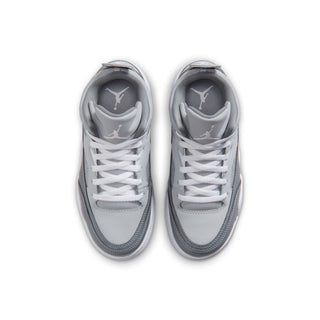 Kids' cool grey and white sneakers, lace-up with rounded toe and side eyelets