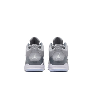 Kids' sneakers in cool grey and white with heel tabs and embroidered Jumpman logo