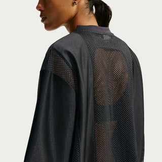 Black mesh jersey T-shirt back view with dotted texture and subtle sheen