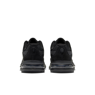 Black women’s running shoes with rear pull tab and cushioned Air Max-style heel