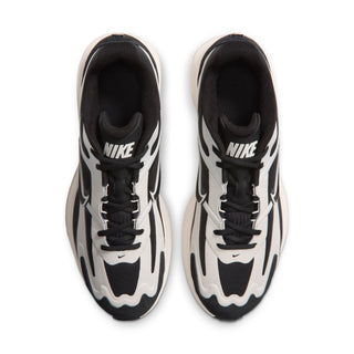 Men's Nike Air Max 26 sneakers, front view of laces and tongue logo, pale ivory/black