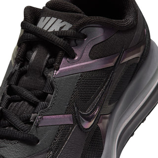 Youth Air Max 26 upper close-up with black mesh, laces, and purple Swoosh logo