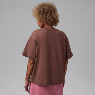Oversized brown tee for women from the back, crew neck, plain back