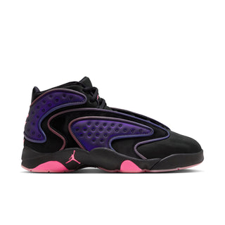 Air Jordan high-top sneaker in black, purple and pink with perforated panels