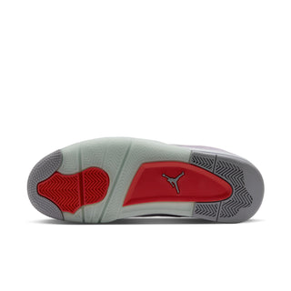Men's sneaker outsole view with light gray tread and red-and-blue accent panels.
