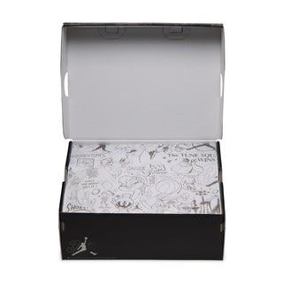 Youth AJ 1 Low SE shoe box with cartoon graphics and a black base