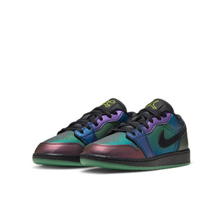 Youth AJ 1 Low SE low-top sneakers with side panels in teal, purple and dark accents