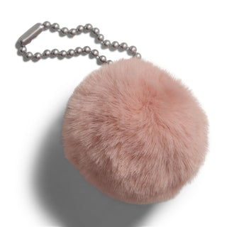 Pink faux-fur pom-pom keychain with ball chain