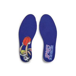 Kids' Retro 3 SE shoe insoles, dark blue with multicolor basketball graphics and lettering.