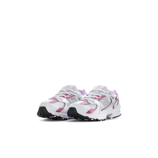 Toddler sneakers in white with pink accents, lace-up front and cushioned sole