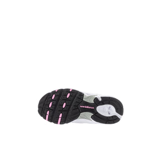 Toddler sneakers outsole view with dark tread and pink grip accents
