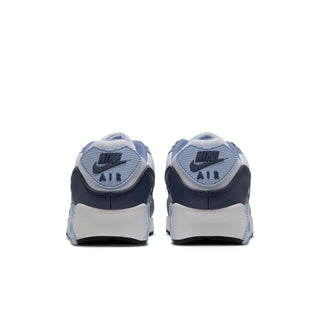Men's Air Max 90 sneakers with navy heel and light blue toe, white laces