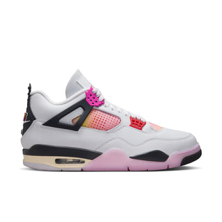 Men's sneakers in white with pink and red accents, black heel panel, Air sole detail