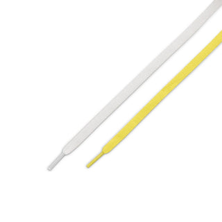 Pair of shoelaces: white lace and yellow lace, flat tips for men's sneakers