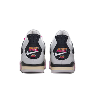 Men's sneakers, back view: white leather with Nike Air heel logos and black heel tabs